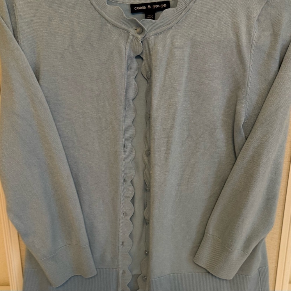 Cable & Gauge Scalloped Light Blue Cardigan, worn once for photoshoot, newish! - Picture 4 of 9
